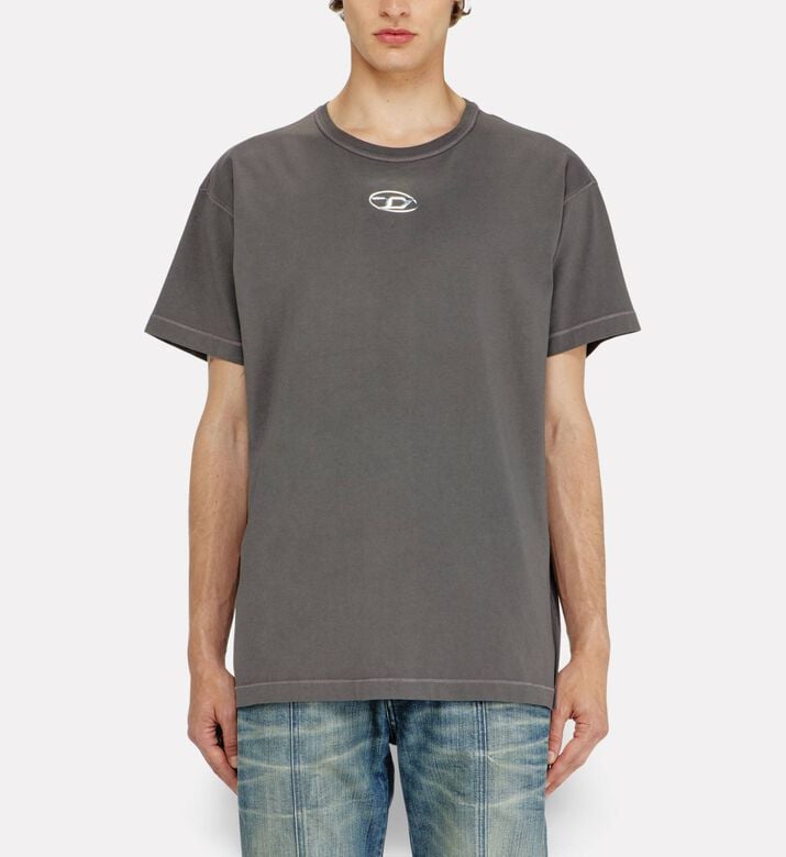 Diesel Minimal Logo Cotton Crewneck T-shirt, Dark-grey, L, Model View