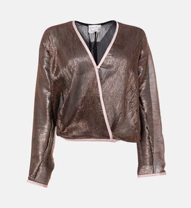 Forte-Forte Crinkled Lam&eacute; Kimono Wrap Top, Brown, M, Packshot View