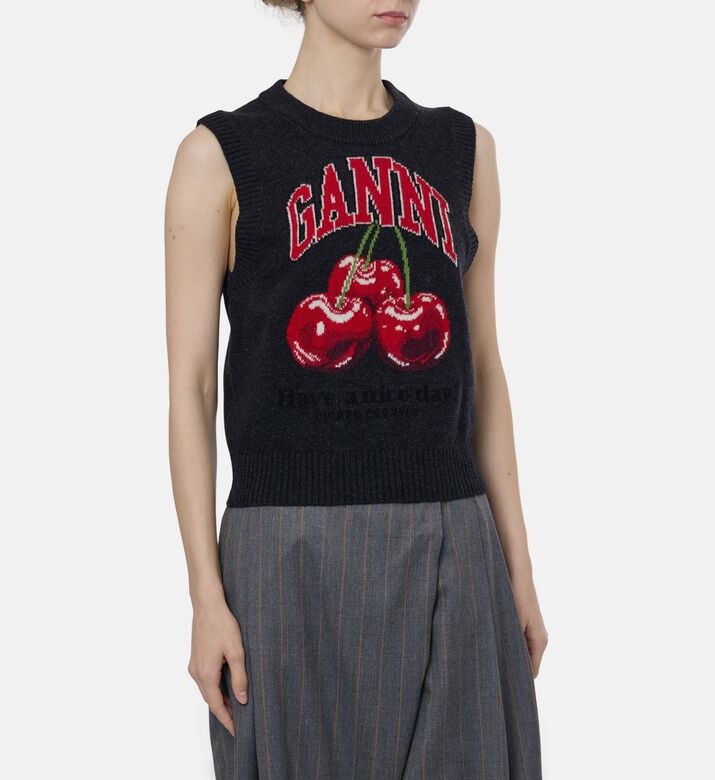 Ganni Logo-embroidery Straight Hem Vest, Model View