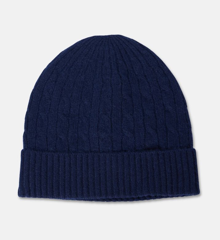 Galeries Lafayette Cable-knit Turn-up Beanie Hat, Dark-blue, Fs, Packshot View