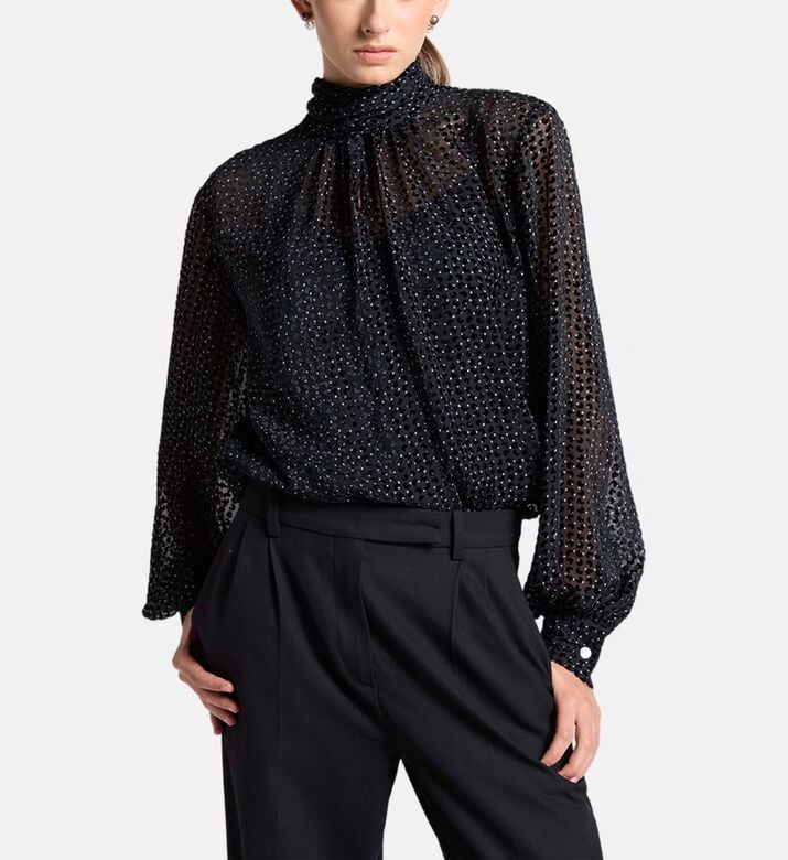 Carter and White Francesca Burnout Polka Dot Blouse, Model View