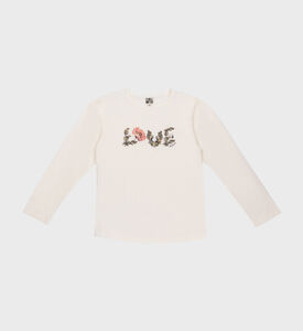 تي شيرت قطن برقبة دائرية وطبعة حب