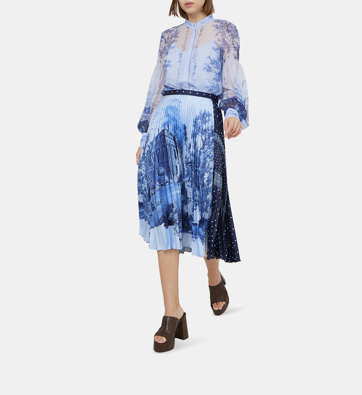 Pleated Twill Midi Skirt