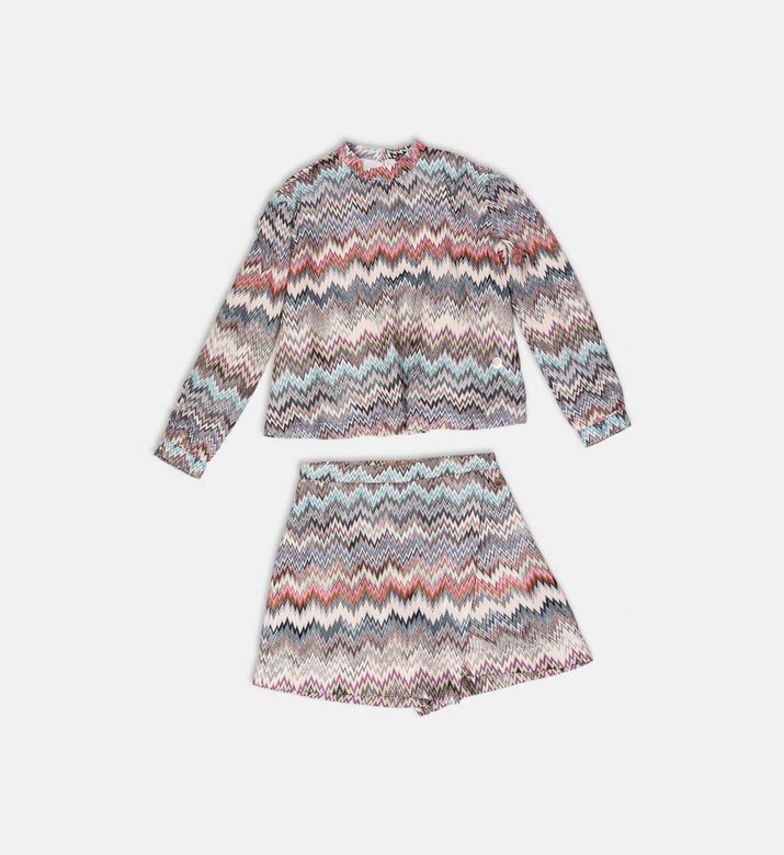 Multicolored Zigzag Long-sleeve Top Skirt Set