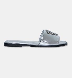 Schutz Crystal Buckle Slide Sandals, Silver, Eu-39, Packshot View