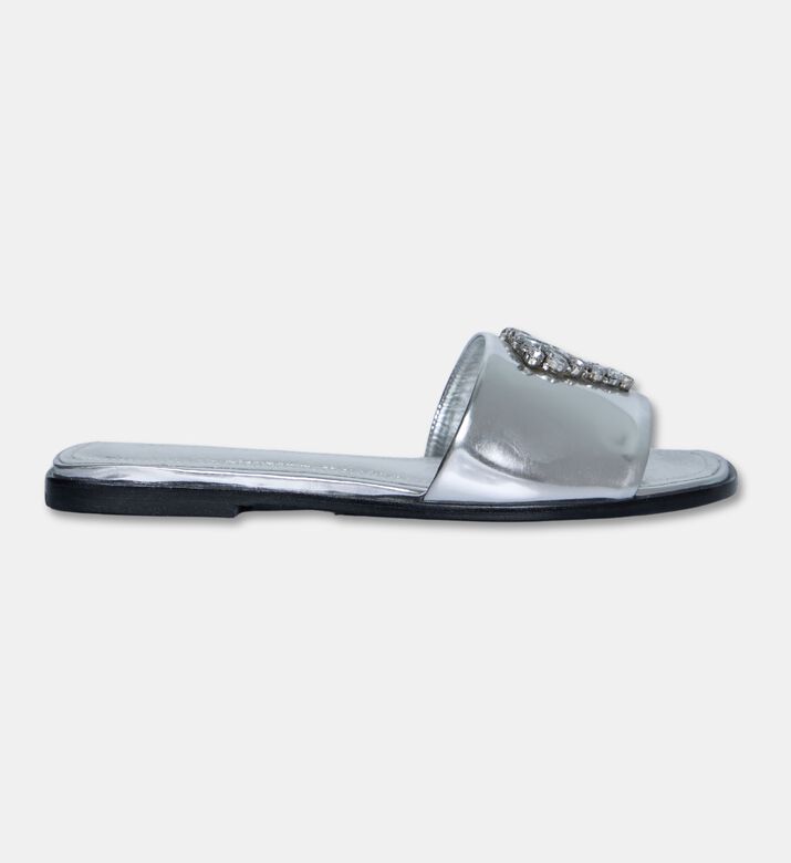 Schutz Crystal Buckle Slide Sandals, Silver, Eu-39, Packshot View