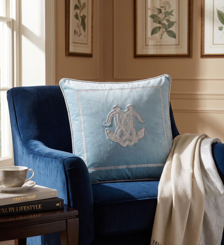 Roberto Cavalli Platinum Snake Decorative Cushion, Light-blue, Packshot View