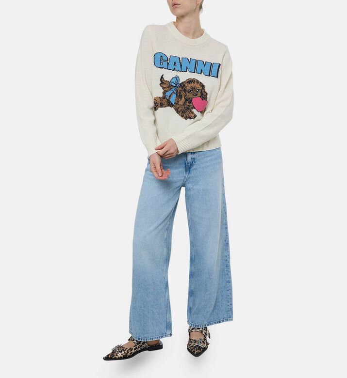 Ganni Puppy-print Long-sleeve Sweater, Model View Ganni Puppy-print Long-sleeve Sweater, Model View