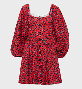 Heart-print Balloon-sleeve Mini Dress