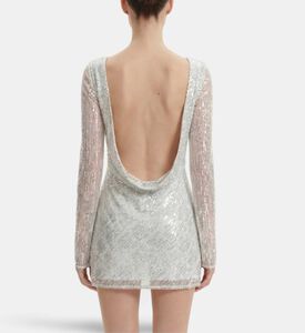 JW PEI Diagonal Sequin Open-back Long-sleeve Mini Dress, Model View
