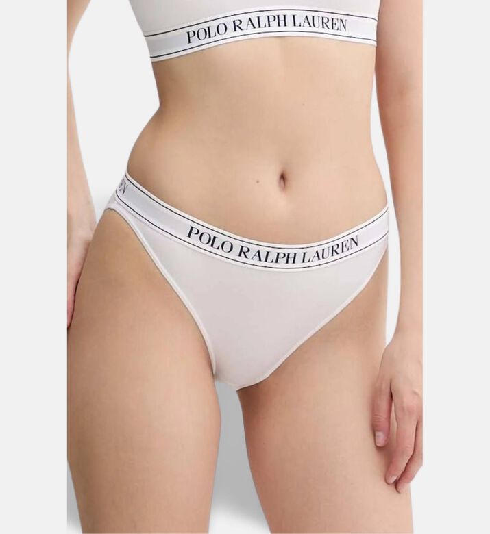 Polo by Ralph Lauren Logo-waistband High-waist Thong, White, S, Model View