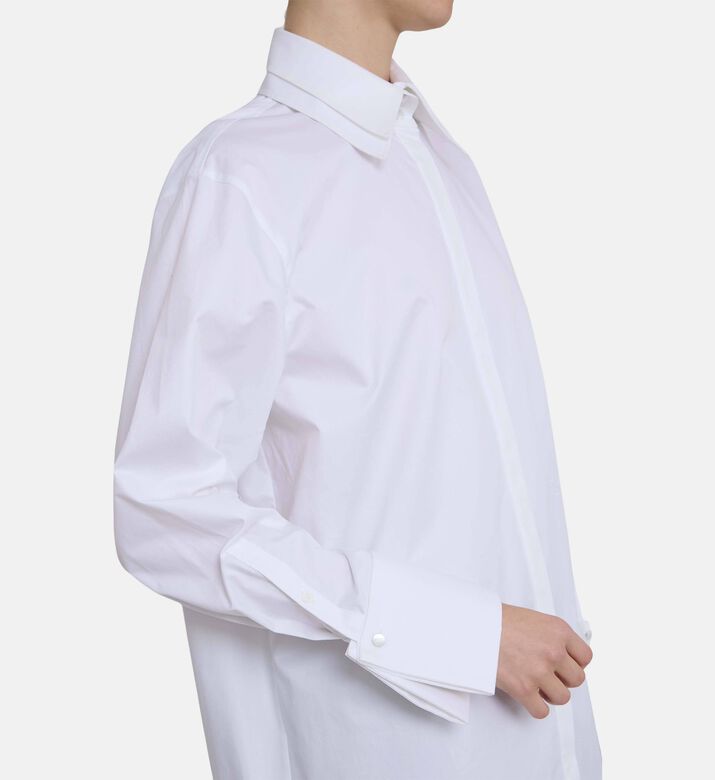 قميص بوبلين قطني هشّ بياقة مزدوجة الطبقات