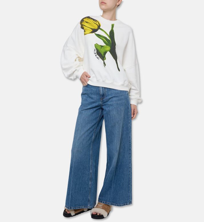 Marni Contrast Waistband Wide-leg Jeans, Model View