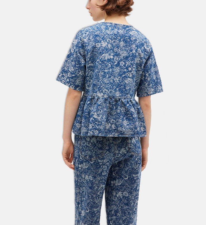 Ganni Floral-embroidery Denim Blouse, Model View