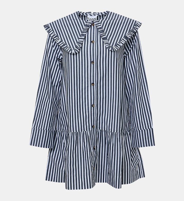 فستان بنمط قميص قطني مخطط قصير