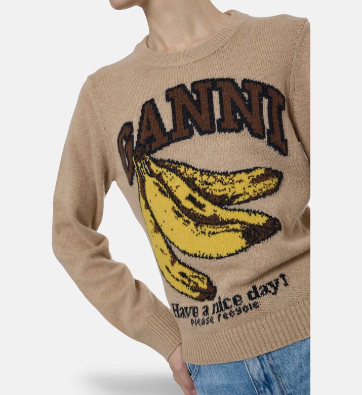 Ganni Logo-detail Banana Intarsia Sweater, Model View