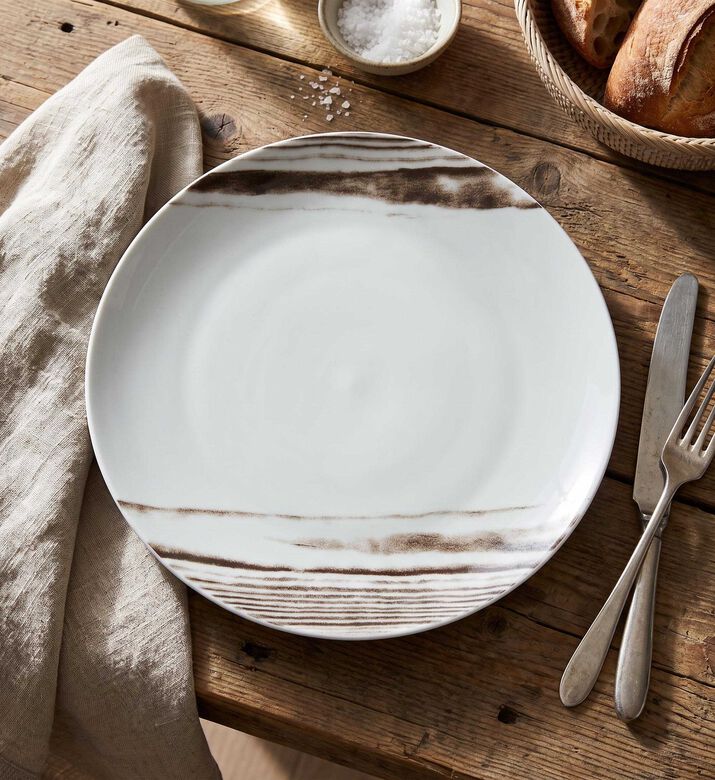 Spal Abstract Stripe Wood Dinner Plate, Model View