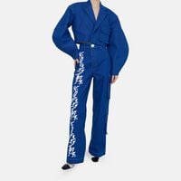 Arabic Calligraphy Asymmetrical Cargo Denim Pants