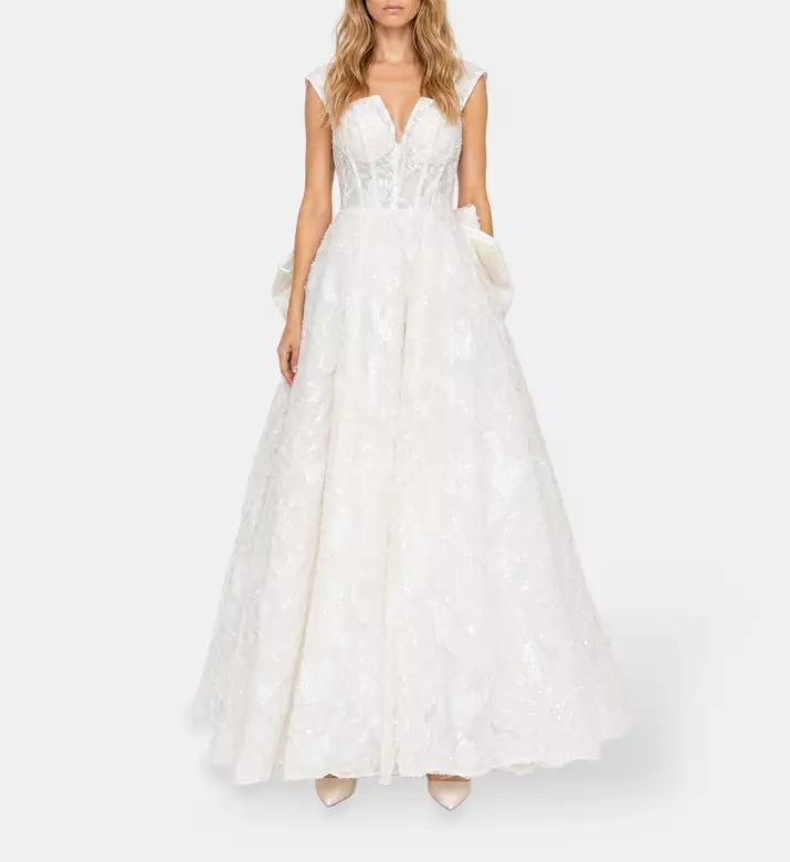 L Atelier Du Luxe Beaded Lace Embellished Gown, Model View