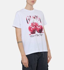 Ganni Cherry-print Regular-fit T-shirt, Model View