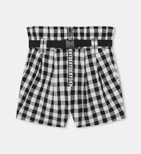 Girl Belt Checked Cotton Shorts