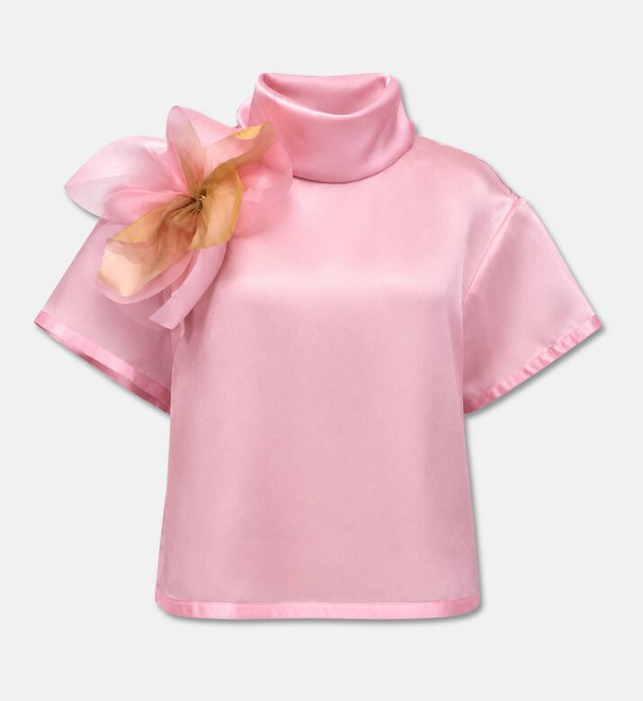 Savanna Organza Flower Applique Top, Pink, Xl, Packshot View