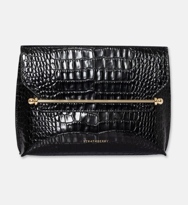 Strathberry Stylist Embossed Croc Crossbody Bag, Black, Packshot View