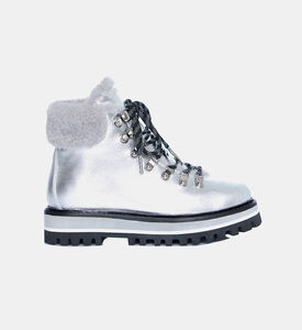 جزمة بطول الكاحل جلد معدني فرو