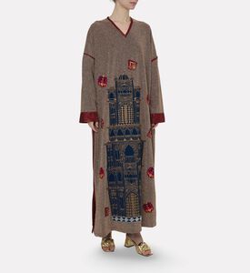 Dalia Al Azem Contrasting Embroidery Metallic Cuffs Abaya, Model View