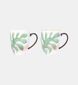 Home Deco and More Leaf Print 2-piece Porcelain Mug Set - 9 X 10.5 Cm, Packshot View