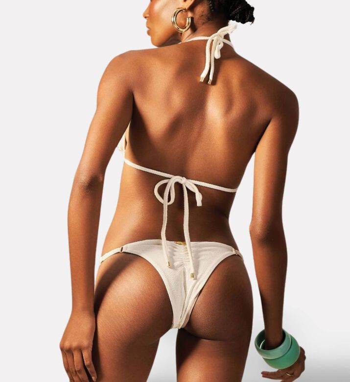 Empress Floral Appliqu&eacute; Tie Bikini Bottom, White, L, Model View