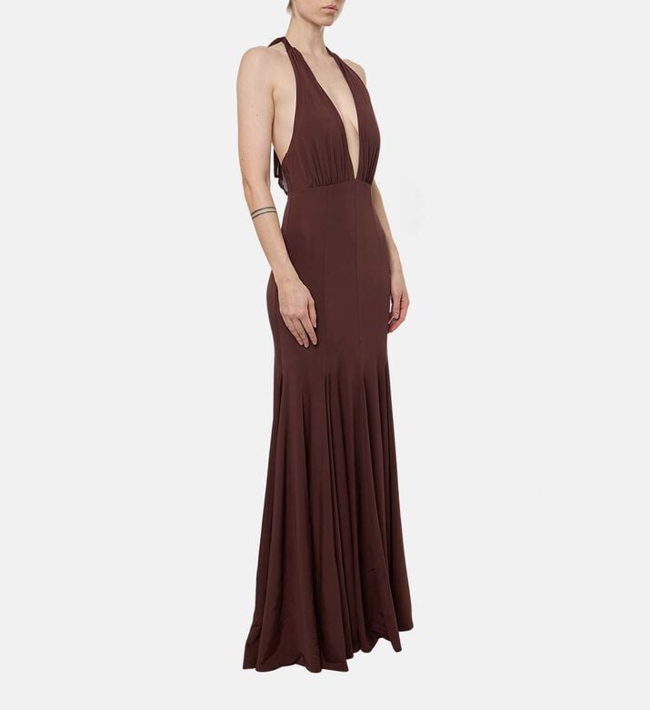 Alice and Olivia Halter Neck A-line Midi Dress, Model View Alice and Olivia Halter Neck A-line Midi Dress, Model View