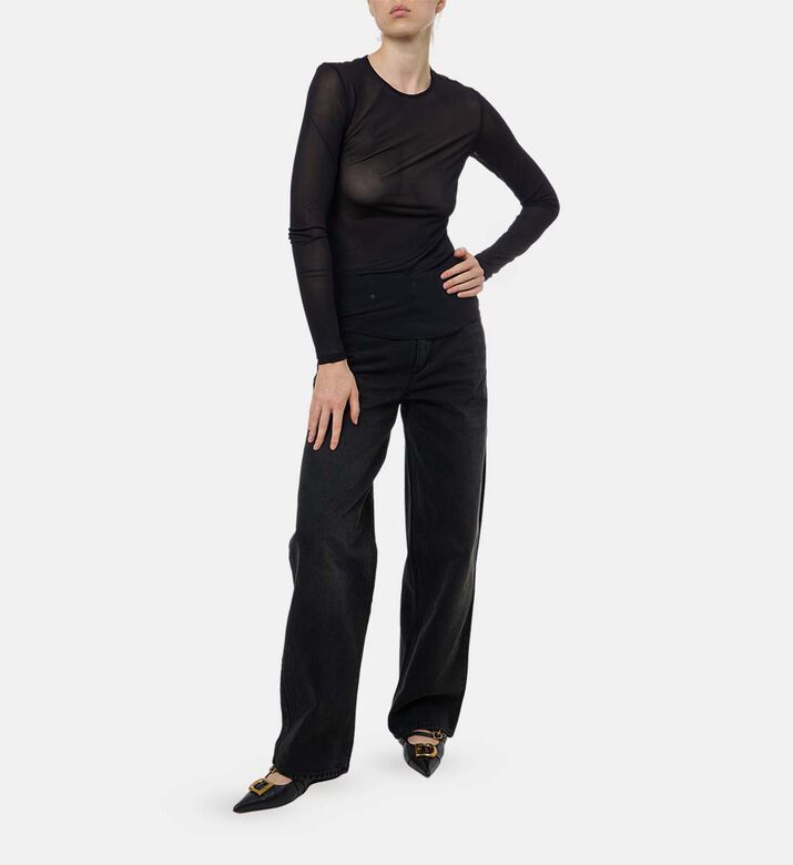 Mesh Fitted Long-sleeve Top