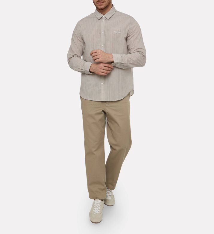Maison Kitsune Embroidered Logo Pinstripe Shirt, Model View