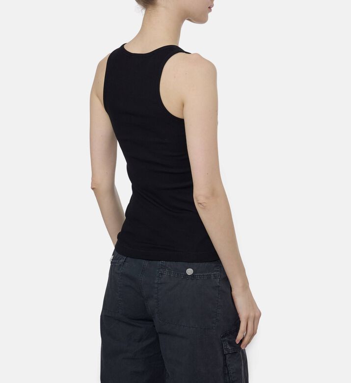 Ganni Logo-embroidery Sleeveless Top, Black, L, Model View