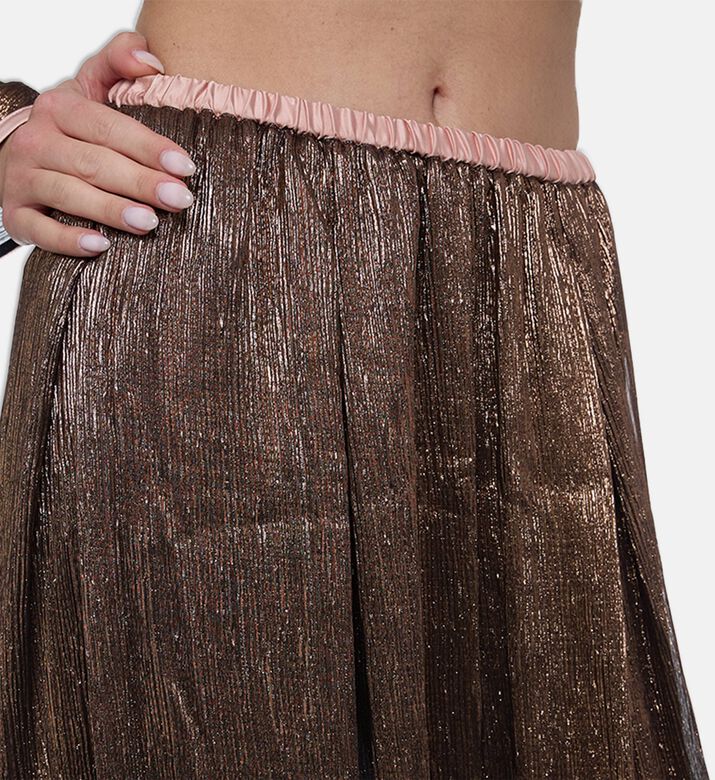 Forte-Forte Crinkled Lamé Tiered Maxi Skirt, Brown, L, Model View