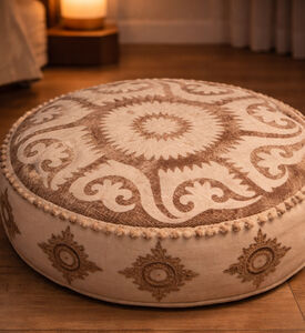 Home Deco and More Hackney Handloom Pompom Embellished Pouf 60x20 Cm, Packshot View