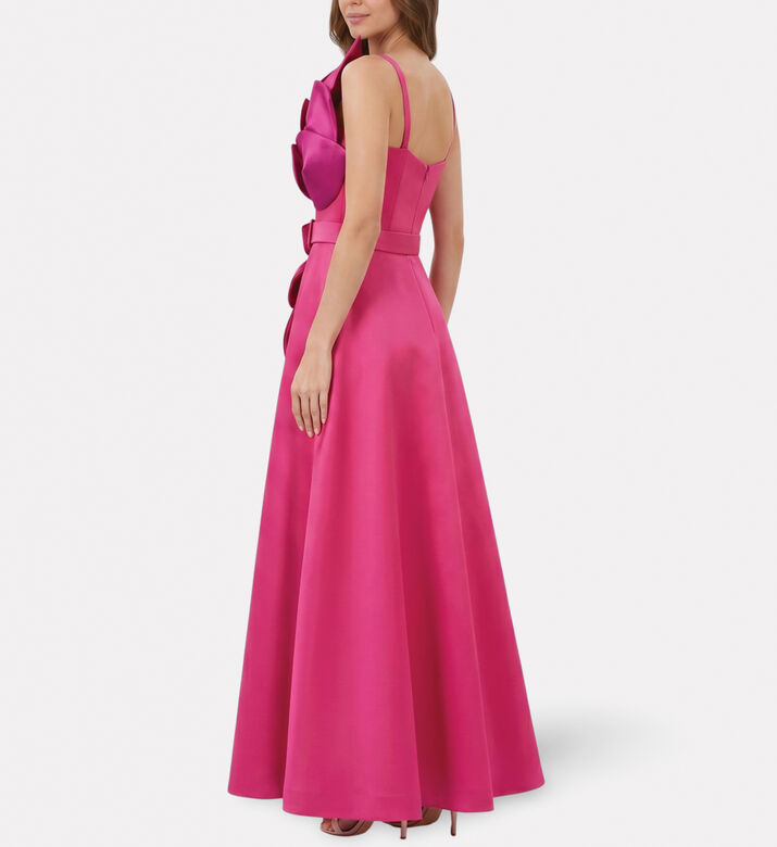 Savanna Feuille Appliqu&eacute; One-shoulder Maxi Dress, Pink, S, Model View