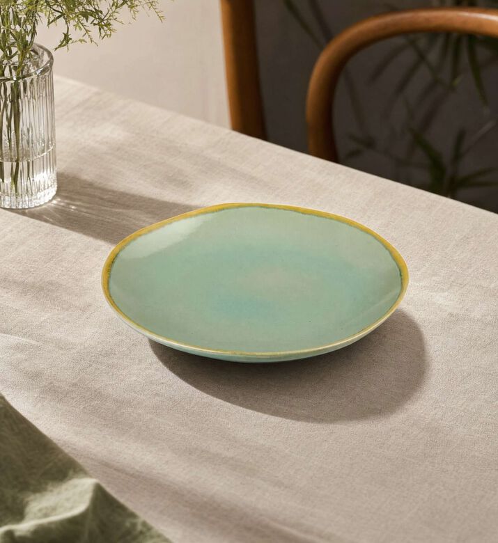 Home Deco and More Ceramic Blue Washed Dinner Plate, Blue, 27-cm, Model View