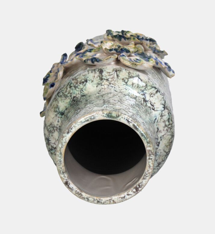 مزهرية طويلة منقوشة بأزهار 16.5×14.5× 39 سم