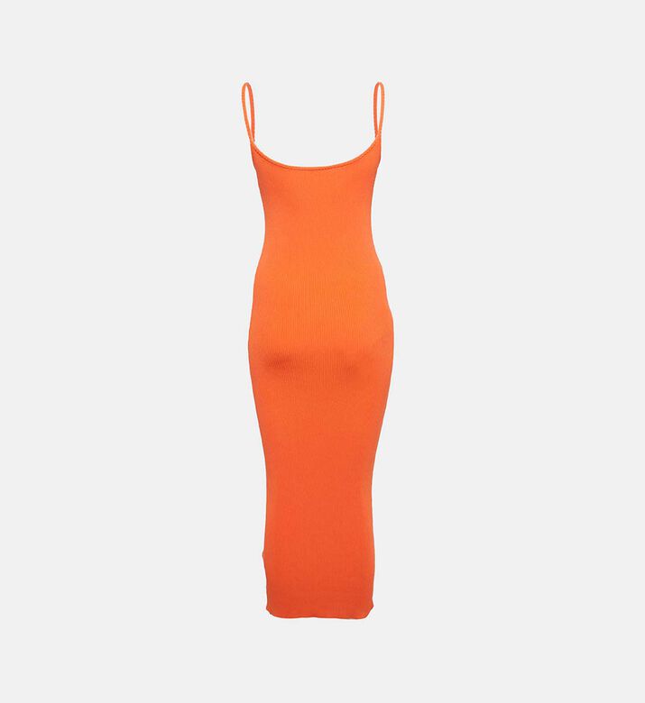 Area Orange Rib Knit Crystal Embellished Midi Dress Pre-owned