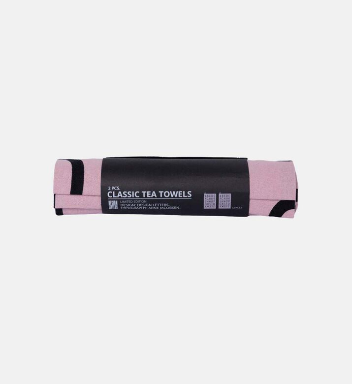 Design Letters Classic Organic Cotton Tea Towel, Pink, Letters, Packshot View