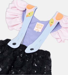 فستان قصير بقصّة واسعة بتصميم حمامة برية