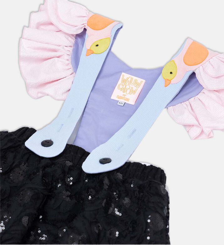 فستان قصير بقصّة واسعة بتصميم حمامة برية