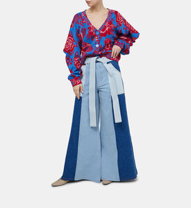 بنطال دنيم برقعة برباط خصر