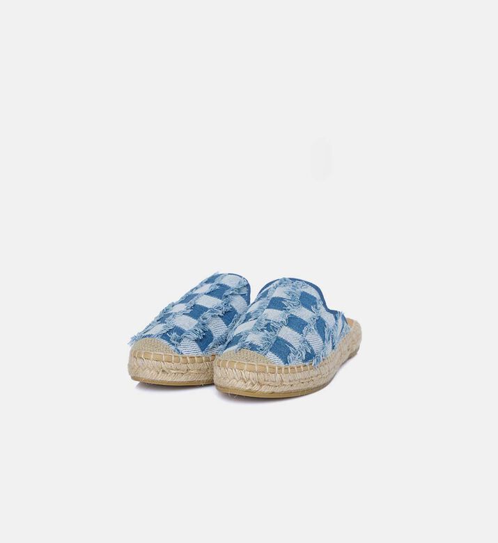 حذاء مفتوح من خلف دنيم بنقشة مربعات