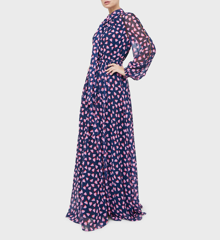 Tulle Heart-print Maxi Dress