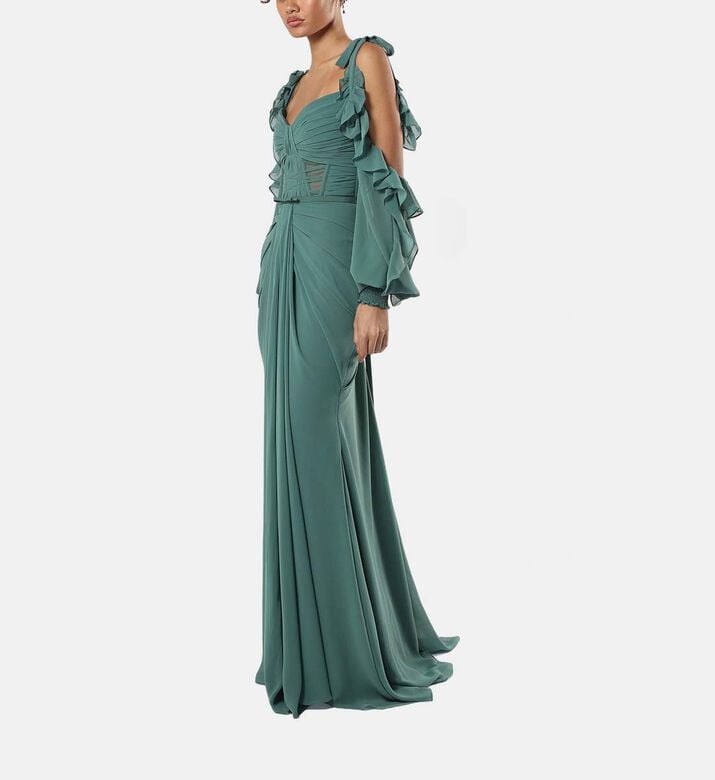 Teal Rushed Off-shoulder Gown Teal Rushed Off-shoulder Gown