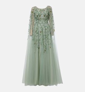 فستان ماكسي بكاب بتصميم أوراق شجر