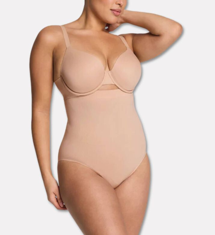 Spanx Full-body Open-bust Bodysuit, Nude, M, Model View